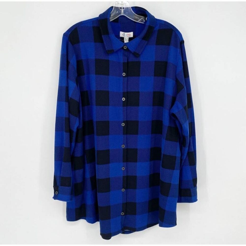 D&CO button-up polyester plaid blue button up shirt size S